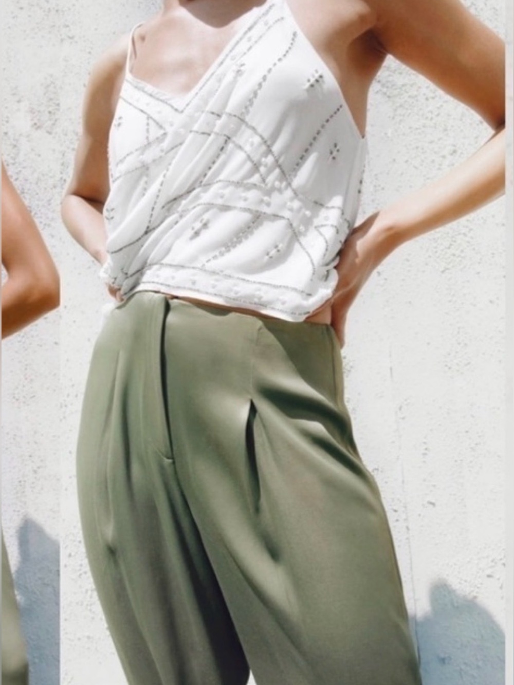 ZARA Olive Satin Wide-Leg Trousers Pant Size XS